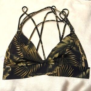 Victoria Secrets Pink Green & Black Tropical Floral Strappy Bikini Swim Suit Top